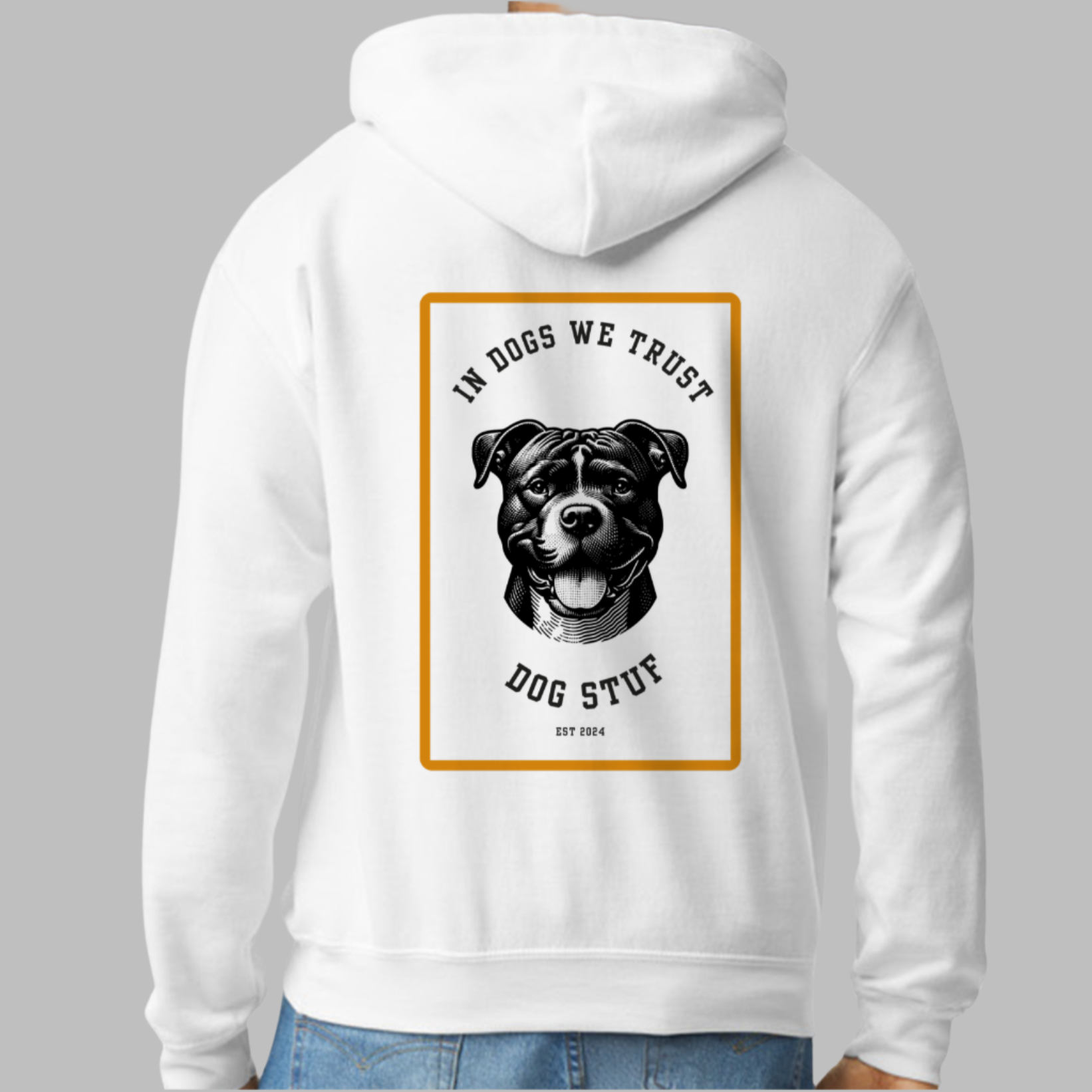 "In Dogs We Trust" Hoodie (orange) with Back design