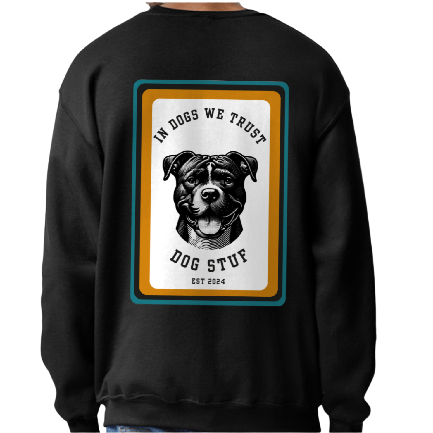 "In Dogs We Trust" Crewneck (green border) with Back Design