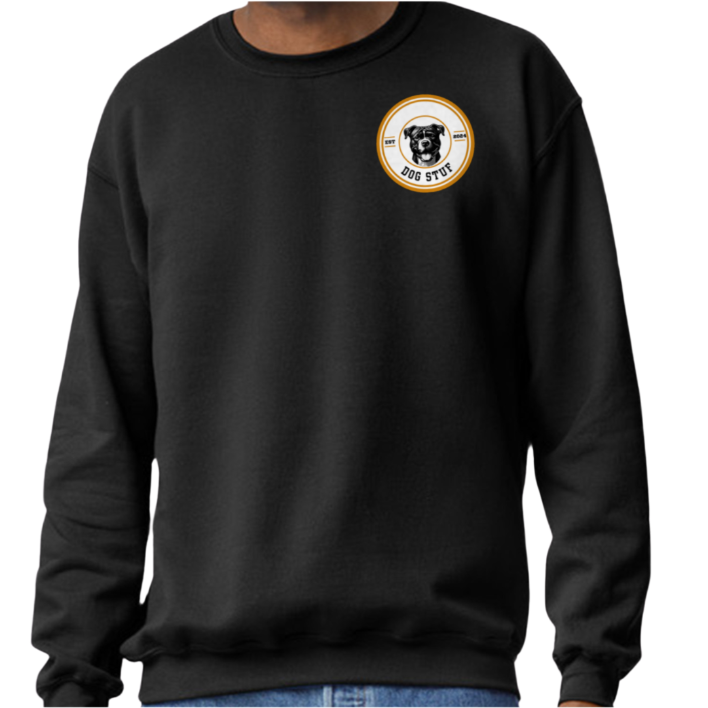 "In Dogs We Trust" Crewneck (orange border) with back design