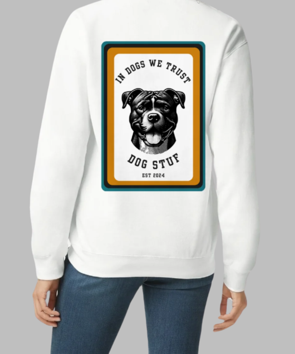 "In Dogs We Trust" Crewneck (green border) with Back Design