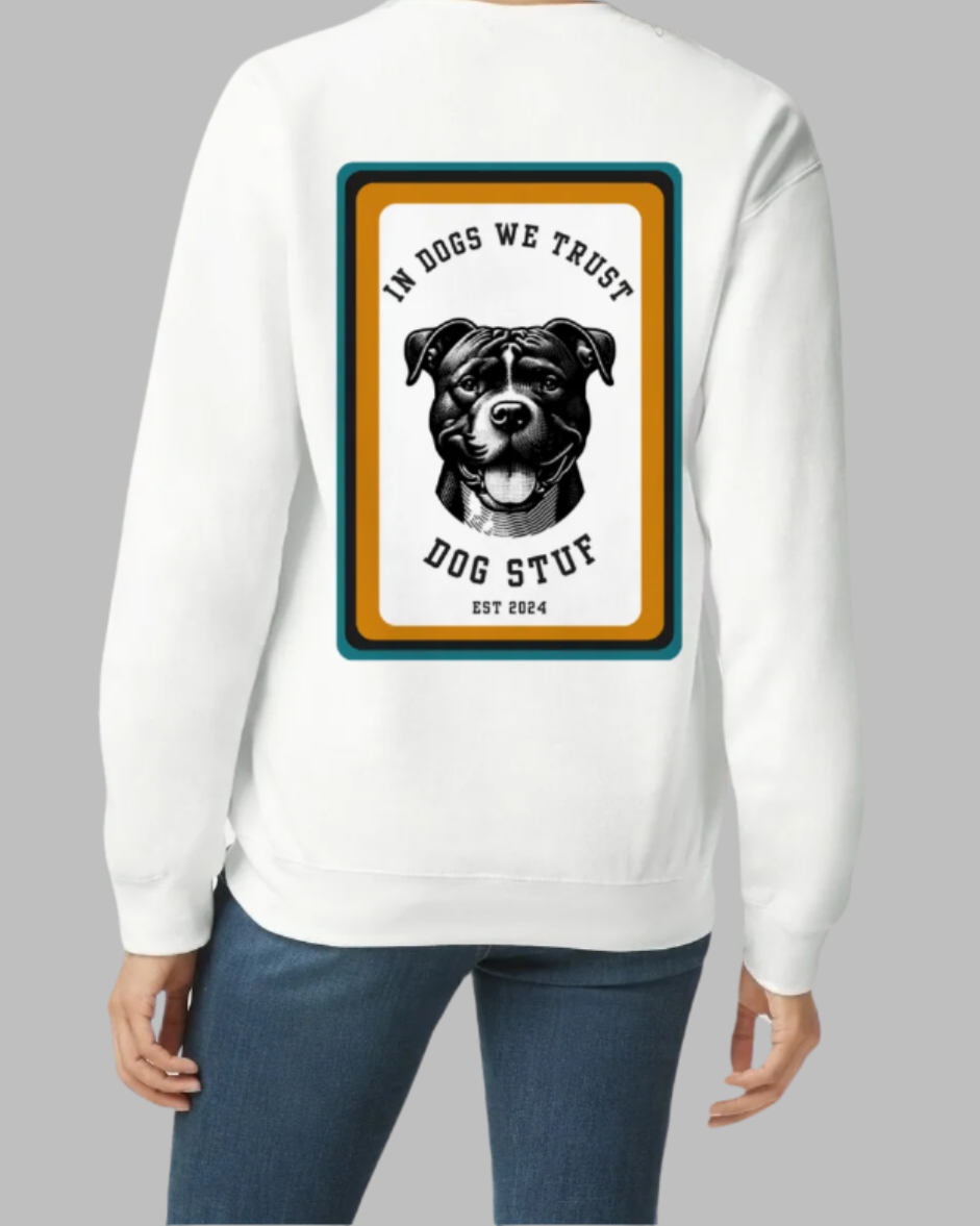 "In Dogs We Trust" Crewneck (green border) with Back Design